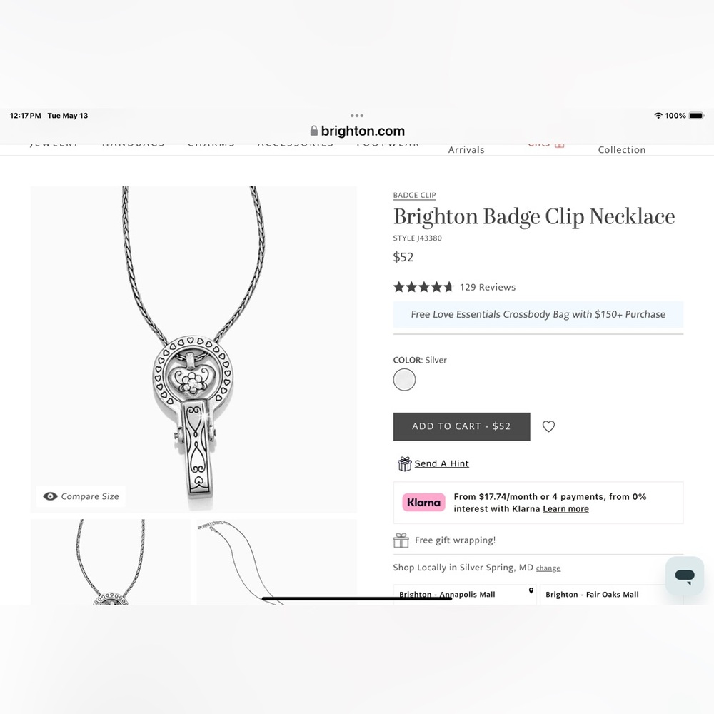 Brighton Silver Badge Clip Necklace